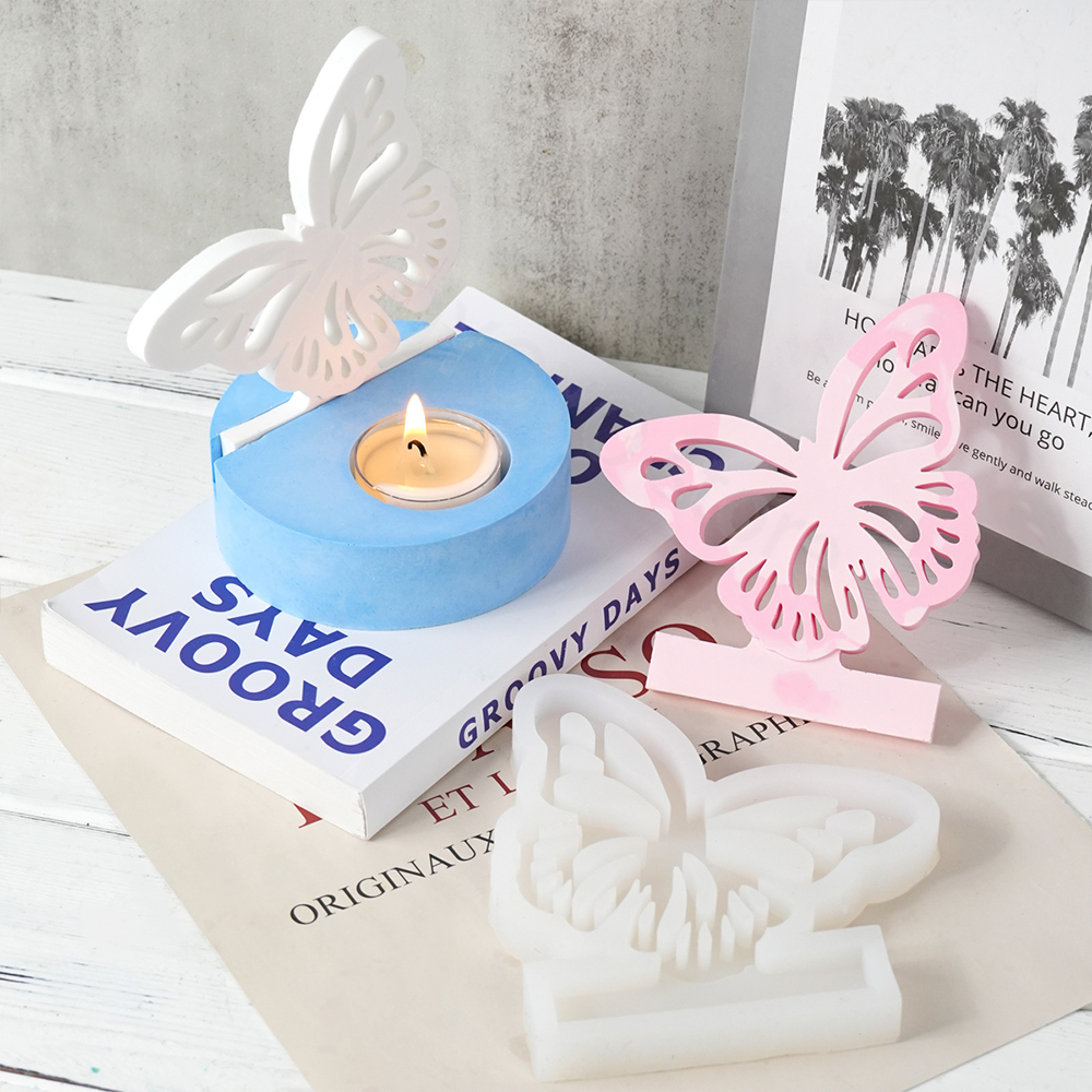 Candelabro de mariposa, molde de silicona de cemento, portavelas artesanal, adorno, molde de yeso, soporte para velas, moldes de resina artesanales, decoración del hogar