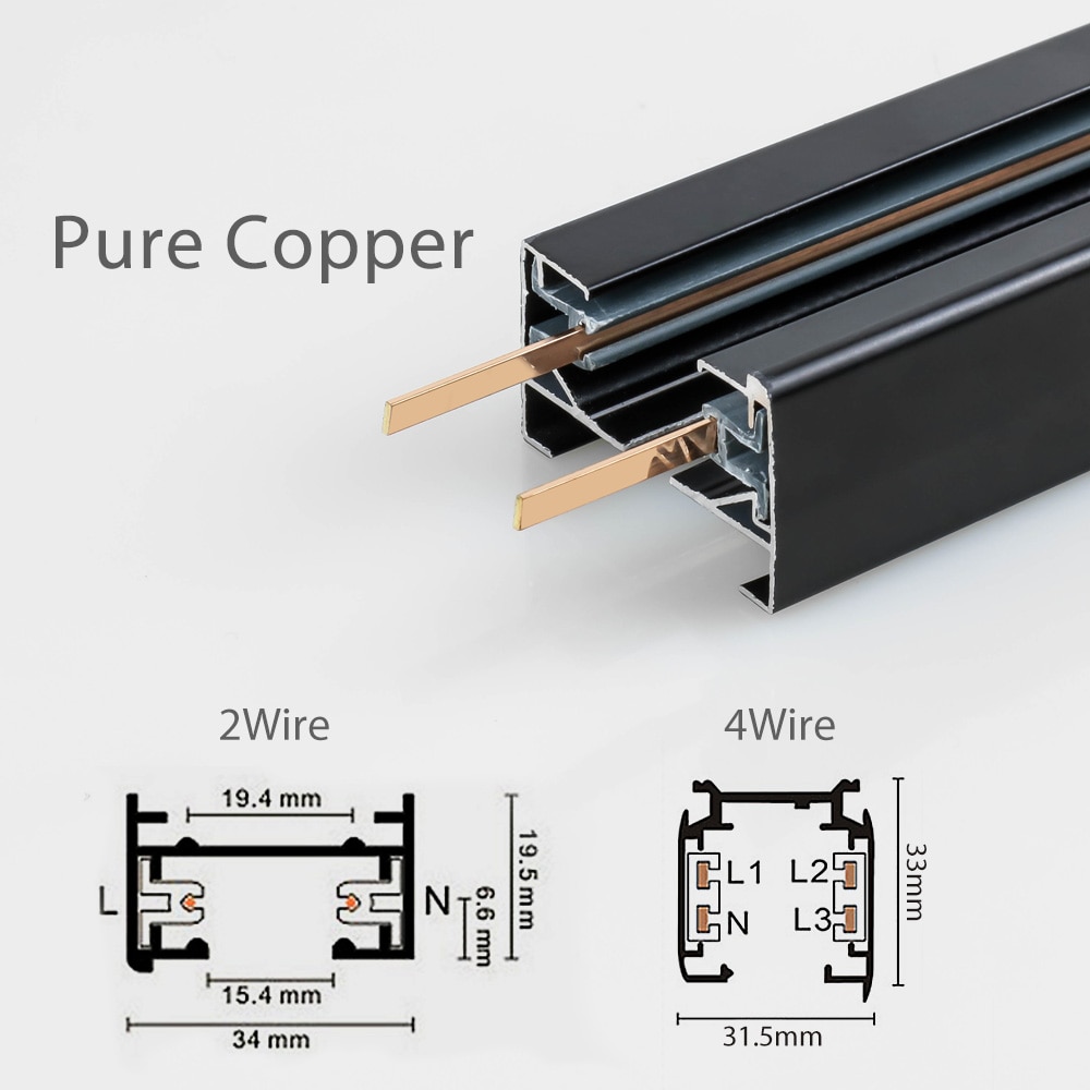 1 Meter Track Rail 2 Wire 4 Wire Track Light Connector Rail Lamp Spotlight Tracking Lights Aluminum Track Lighting Fixture 1pcs