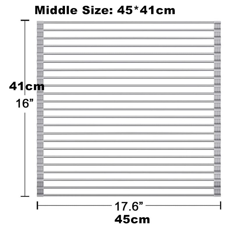 Large Roll-Up Dish Drying Rack Over The Sink Foldable Utensil Plates Holders Dish Rack Rustproof Silicone Dish Drainers: Middle