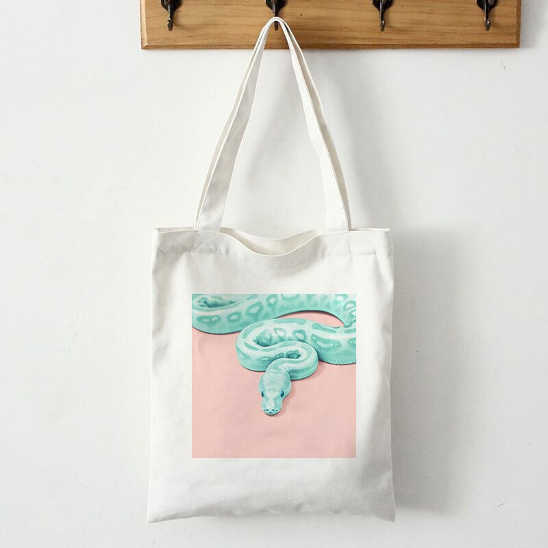 Färgglada orm säljer väl axelväskor canvas shoppingväska punk vintage estetisk tecknad konst shopper väska skipoem: 2