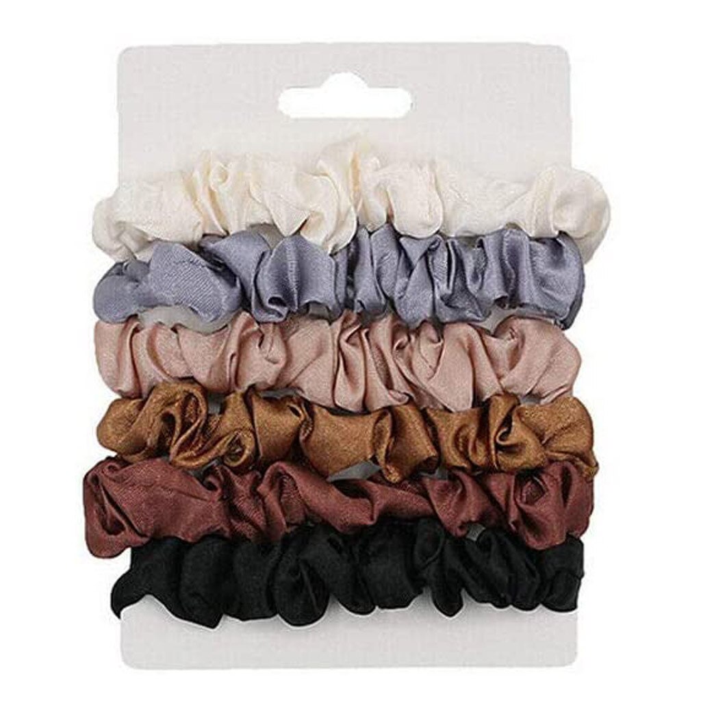 Conjunto de 6 colores de cintas para el pelo, lazos elásticos para el pelo, de satén, accesorios de cuerdas, chouchou, cheveux, femme # w: Default Title