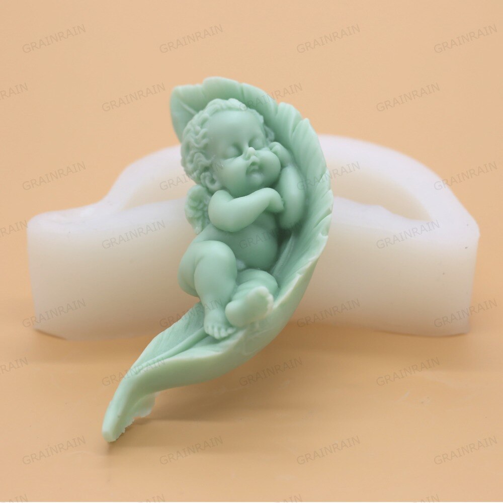 Grainrain Baby Sleeping on the leaf Soap Mold Angle Soap making Tools Diy Craft Boy Silicone Molds