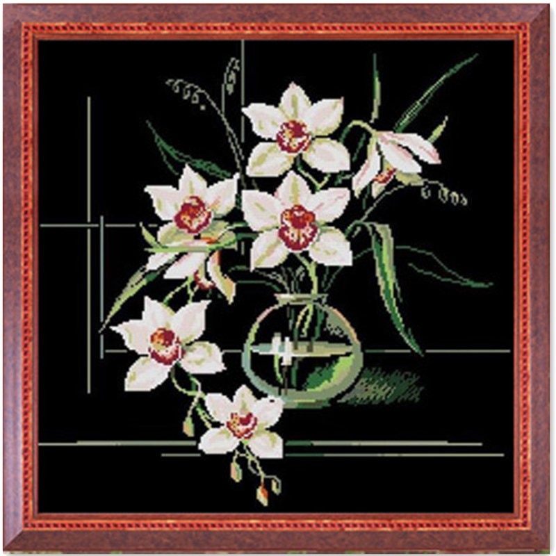 Orchid cross stitch package flower plant sets aida 18ct 14ct 11ct black cloth people kit embroidery DIY handmade needlework
