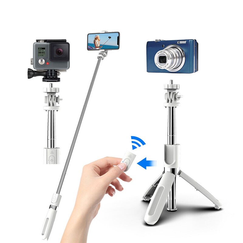 Bluetooth selfie stick stativ monopod til xiaomi redmi huawei iphone 11 samsung smartphone telefon selfiestick stand holder: Hvid