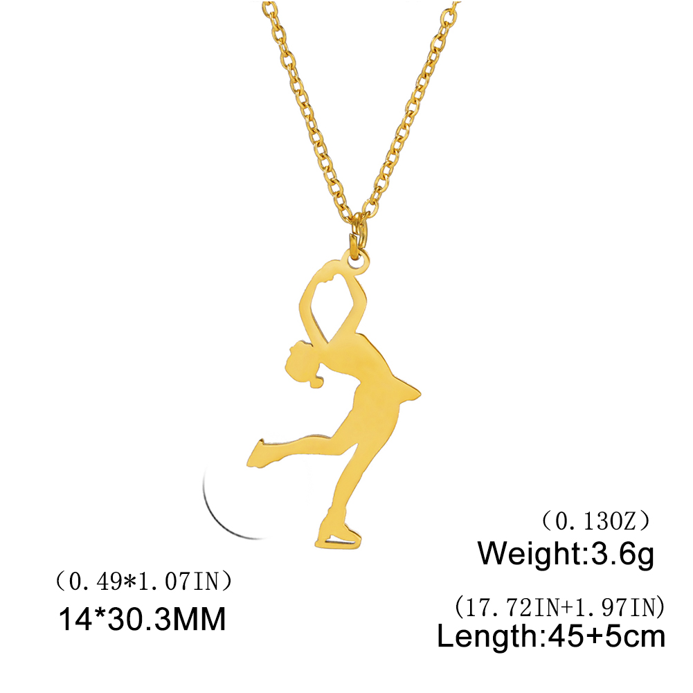 Unift Figure Ice Skater Necklace for Women Daughter Stainless Steel Roller Skating Sport Artistic Skating Girl Jewelry Trendy: Dark Gold