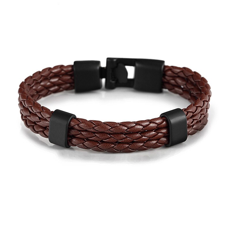 RUIZHEN Peace Sign Leather Bracelet – Multi-Layer Braided Rope, Adjustable, Unisex Men's & Women's