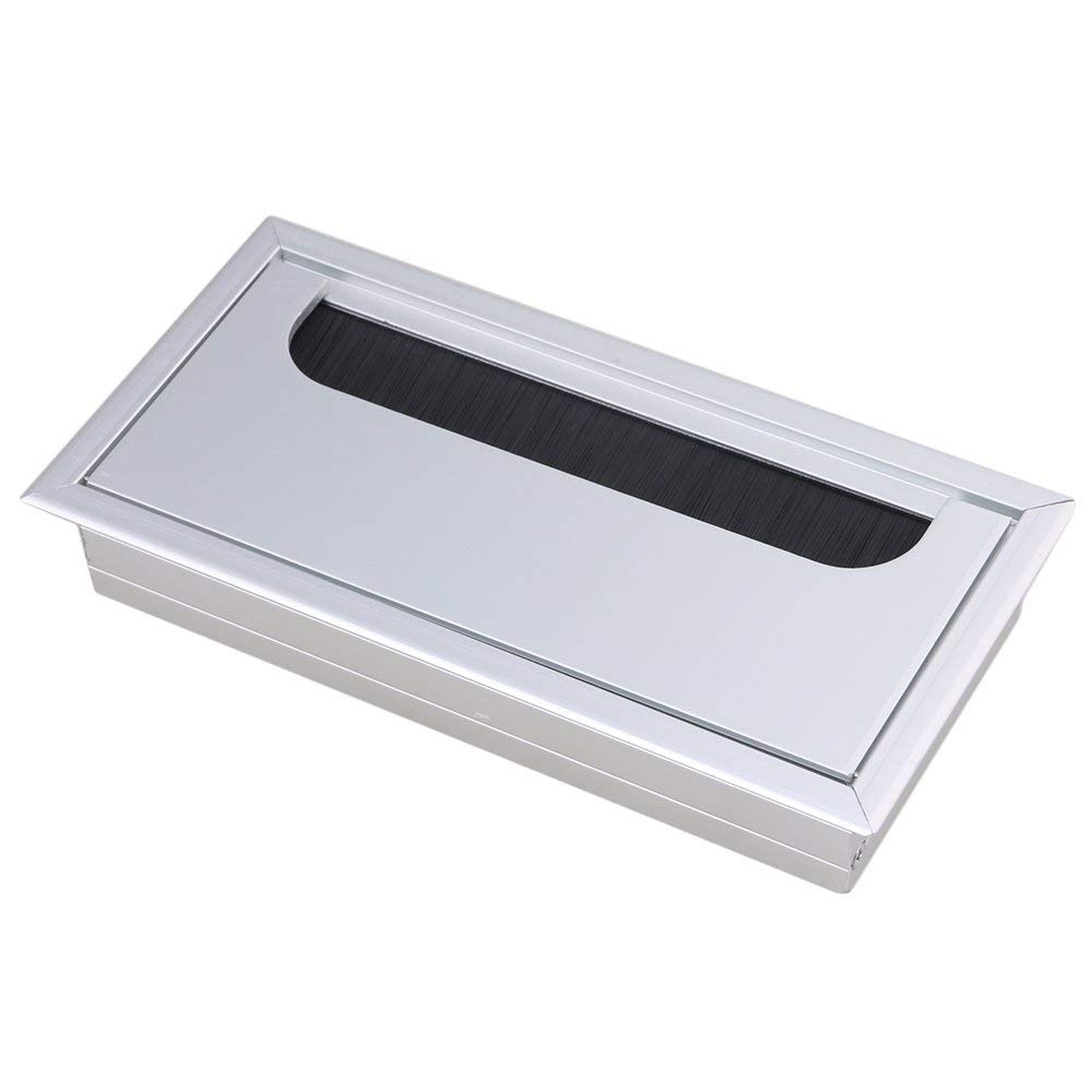 Silver aluminiumlegering bord skrivbord rektangel tråd kabelgenomföring hål lock utloppsport 16 x 8 x 3cm 2 st