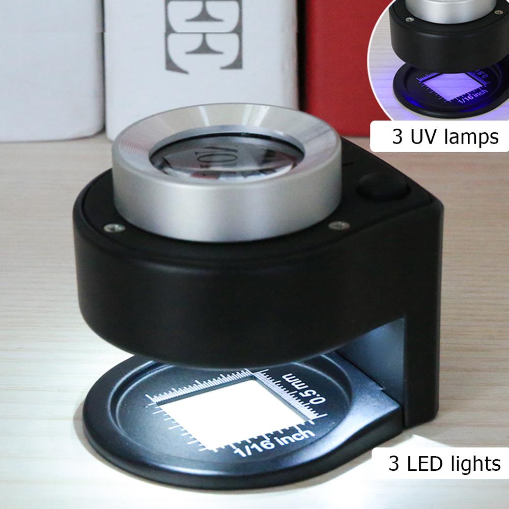 10X Optical Glass Lens Magnifier Full Metal Folding Linen Tester Loupe Magnifying Glass With 6LED Lamp Thread Counter Magnifier