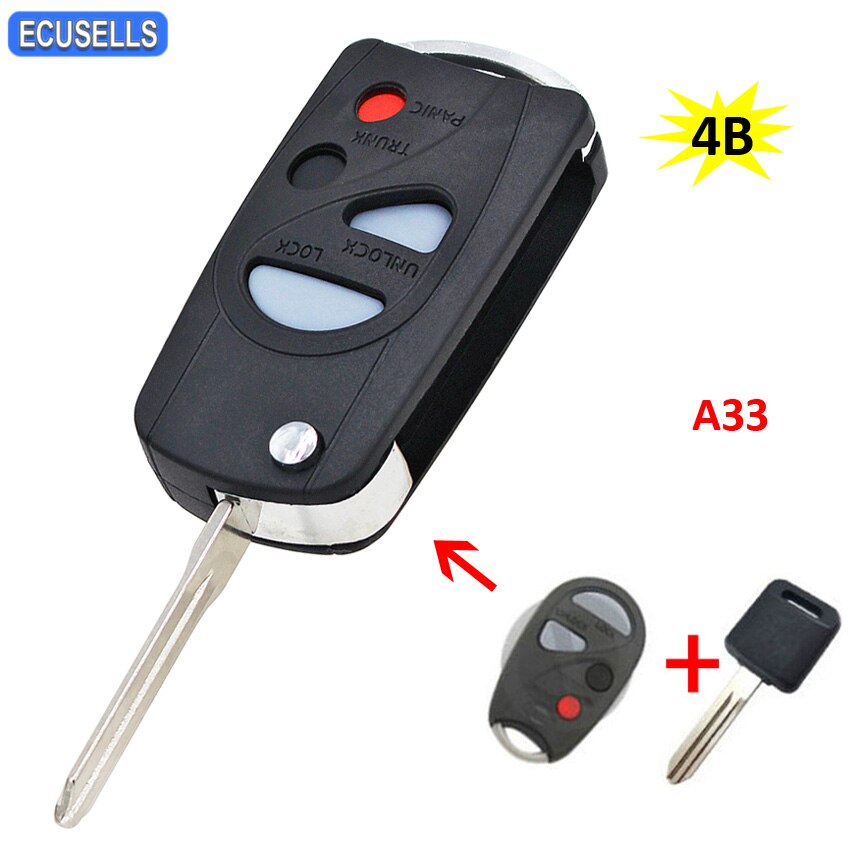 4 Knop Flip Folding Remote Key Shell Case Smart Autosleutel Behuizing Cover Fob Voor Nissan Maxima Sentra Cefiro A33 ongesneden Blade