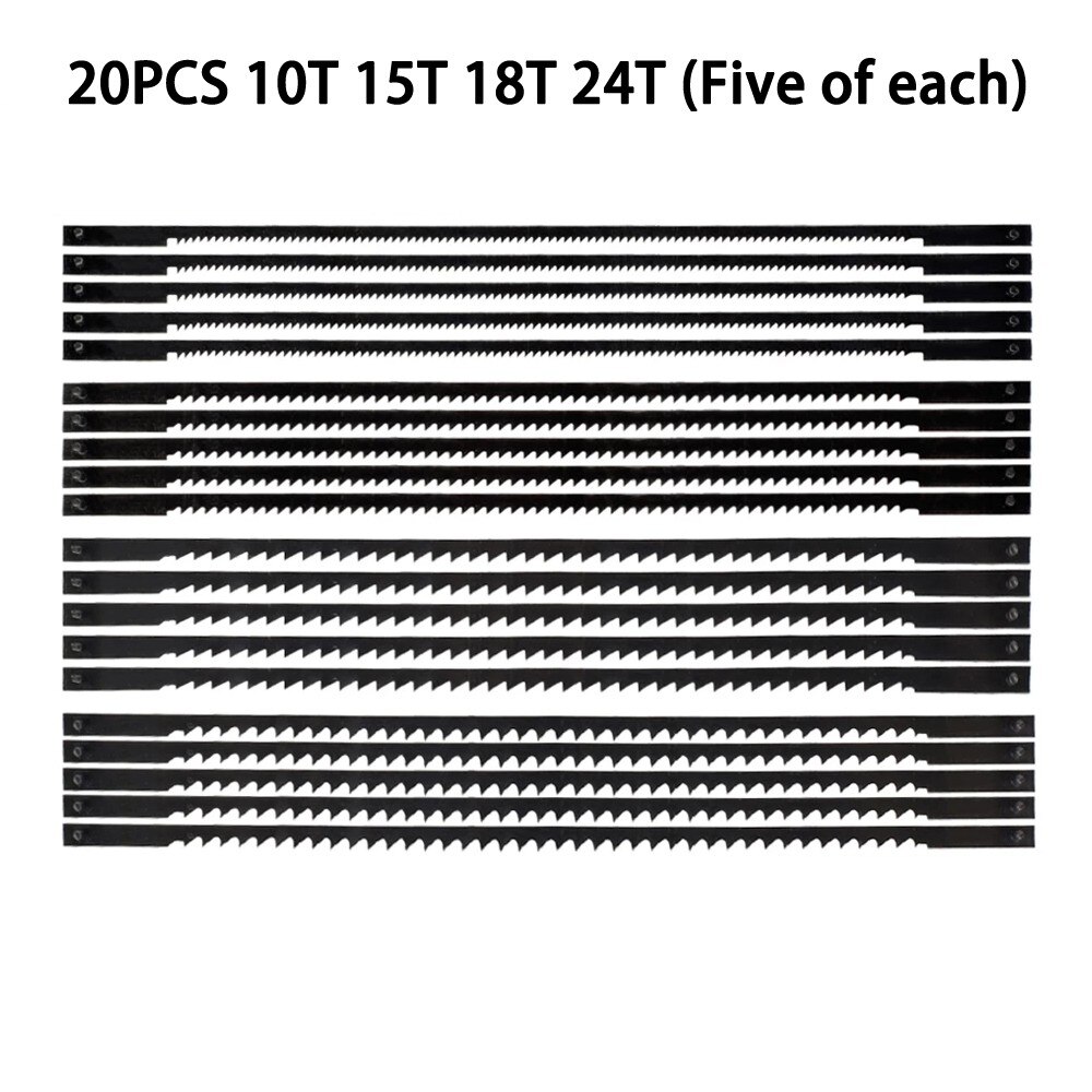 20PCS Adjustable Frame Sawbow Carbon Steel Scroll Saw Blade Hand Saw Blade Woodworking Tool 10T15T18T24T U-shape Coping Jig Saw