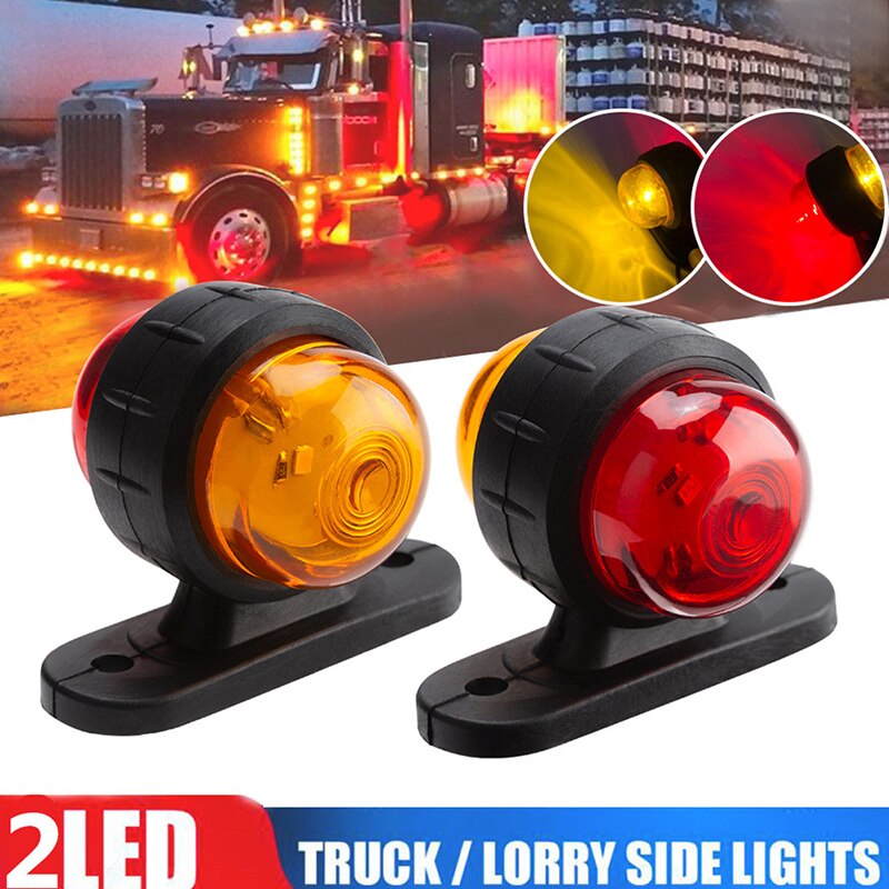 2 stk. 12-24v universelle røde ravgule sidemarkeringslygter blinklys led lys blink indikatorlampe til lastbil trailer varevogn bus