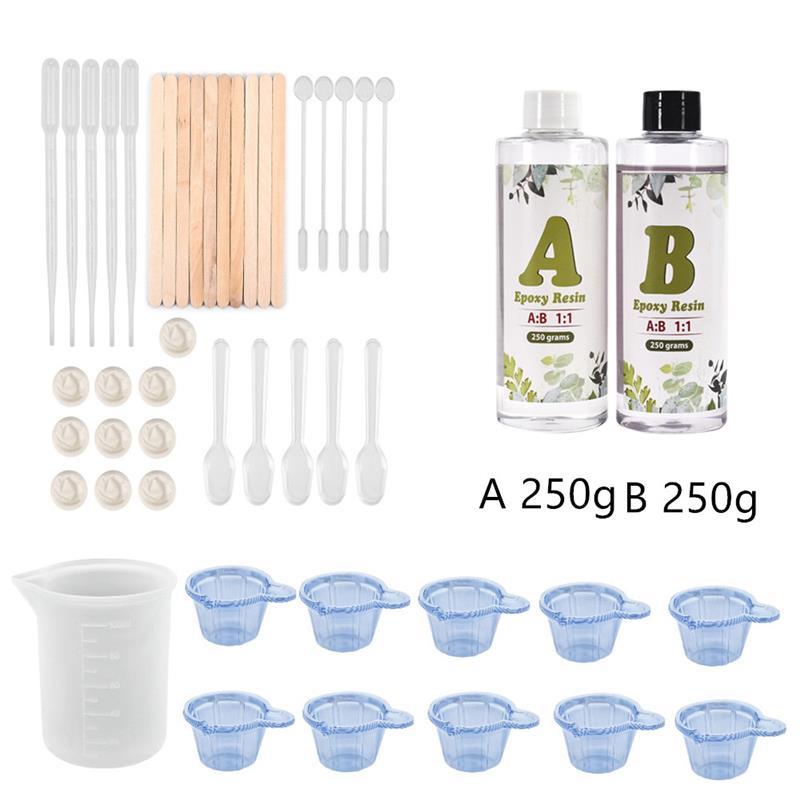 AB Epoxy Resin Complete Kit High Adhesive Glue Crystal Clear Hardener DIY Supplies Art Casting Resin Jewelry Making Accessories: A250g-B250g Set