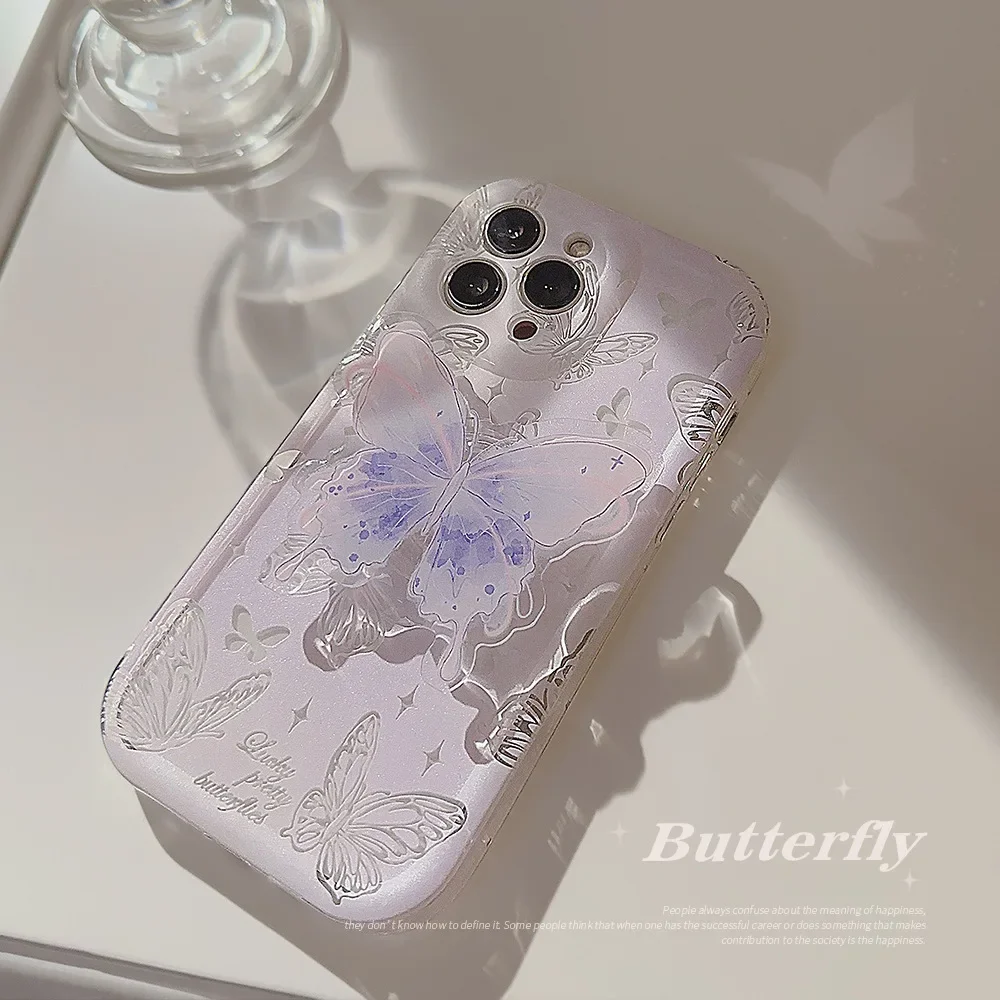 Funda de teléfono con soporte de mariposa de acuarela estilo Ins para iPhone16 15 14 12 13 11 Pro ProMax Plus Xsmax, funda de teléfono suave a prueba de golpes