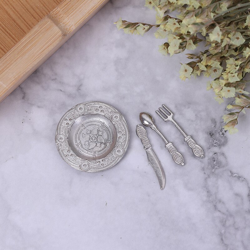 1:12 miniaturowe 4 sztuk/zestaw talerze i nóż widelec zestaw łyżek akcesoria kuchenne robić domu dla lalek nie w tym inne elementy dekoracji