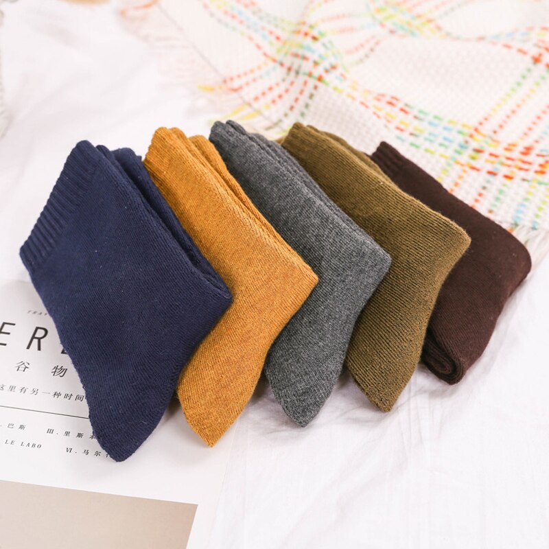 Chaussettes en coton et laine pour hommes, chaussettes épaisses et chaudes à Compression, couleur unie, blanc, 10 couleurs