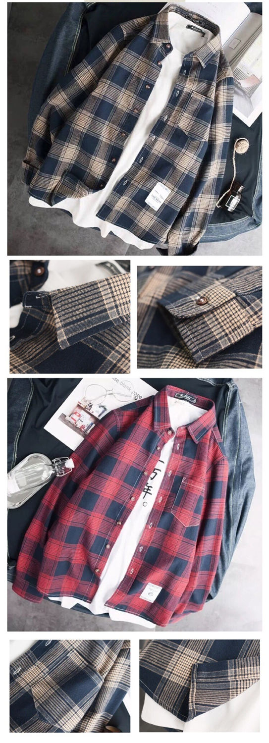 Spring and Autumn Men's shirts, lapels, long sleeves men's jackets and checked shirts