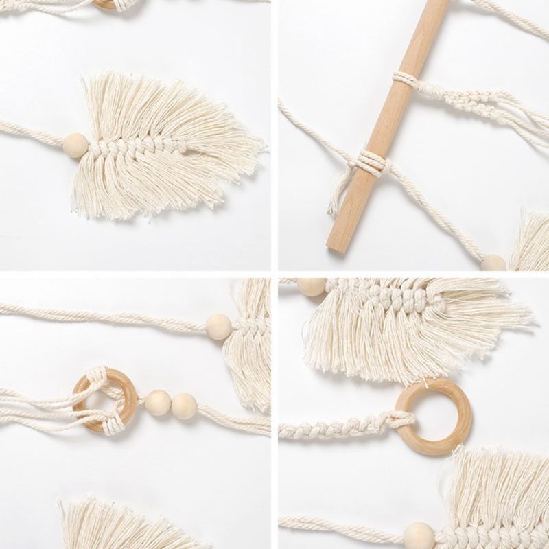 OOTDTY Nordic Hand-woven Cotton Rope Tapestry Macrame Wall Hanging Tassel Pendant Kids Room Decorations
