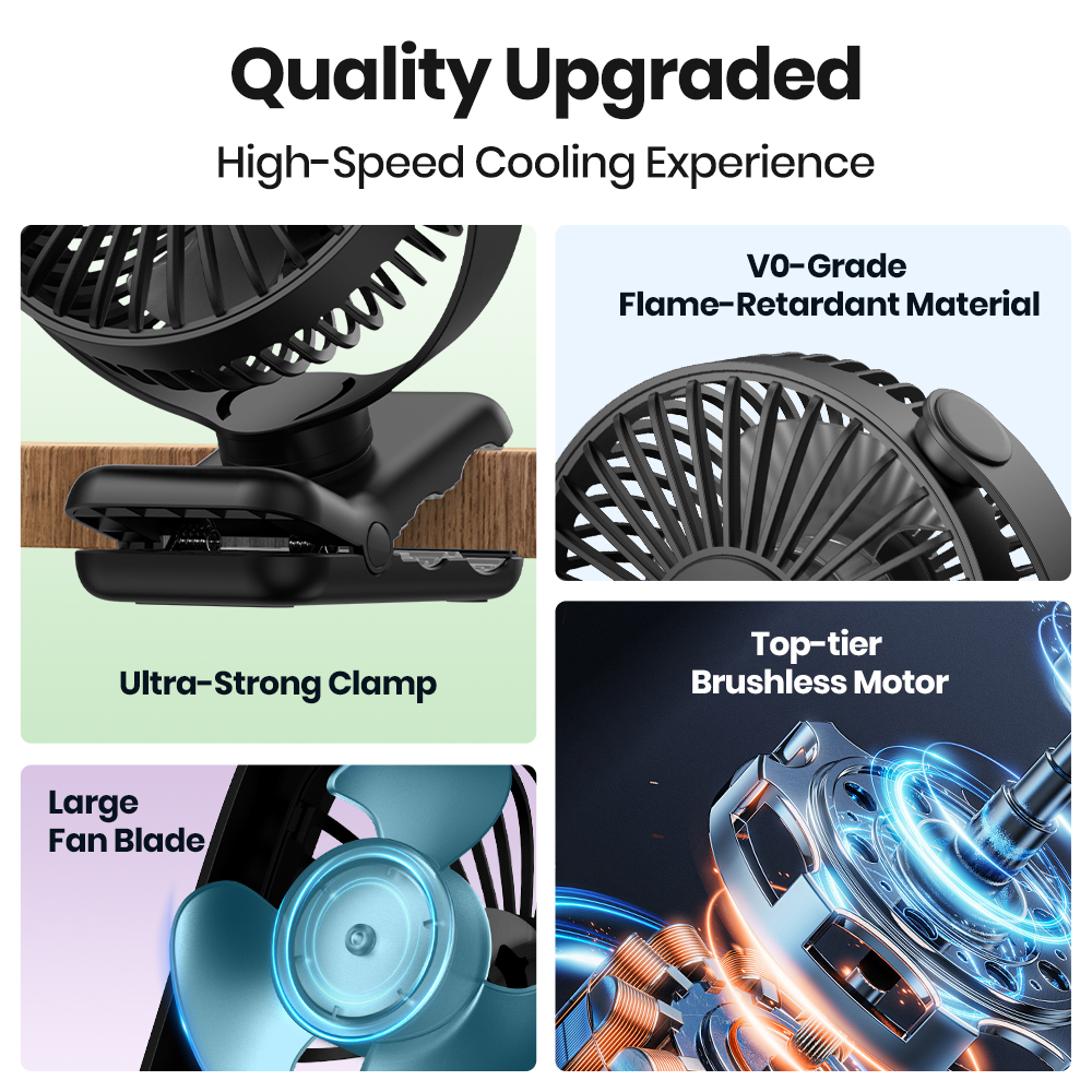 TOPK Mini ventilador portátil con clip, ventilador de escritorio USB, viento silencioso de 3 velocidades 720 ° Ventilador eléctrico personal giratorio, ventiladores de pie para habitación y hogar