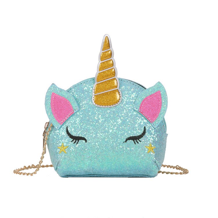 Unicorn Sequin Pu Bag Girl's Chain Purse Shoulder Bag Tote Crossbody Mini Messenger Bag Flap Bolsa Handbag GQ013: Blue