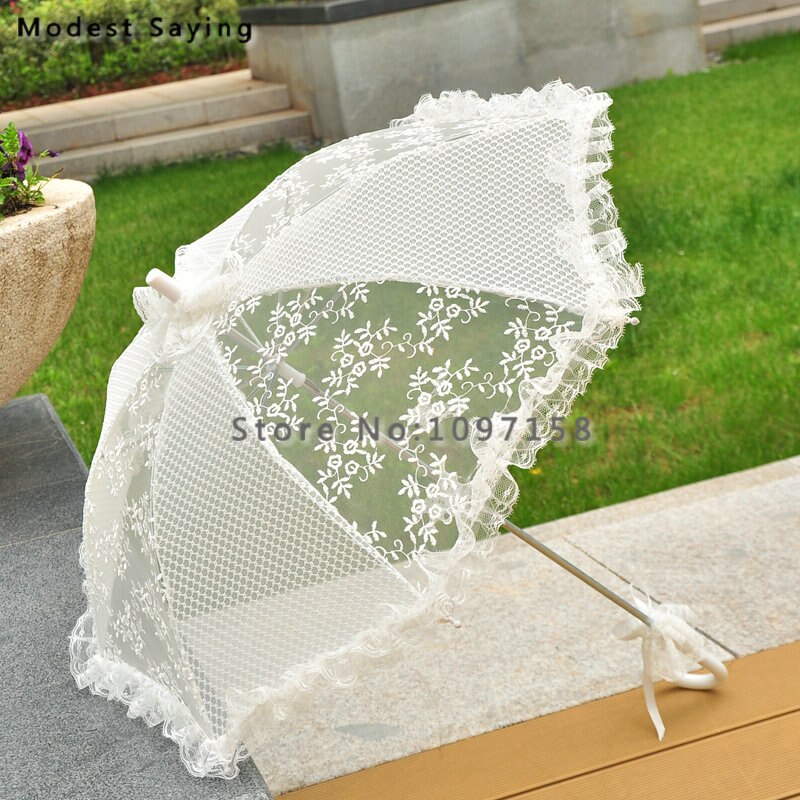 Ivoor Lange Kant Cover Bridal Douches Parasol Wedding Paraplu Accessoires Decoraties ombrelle mariage