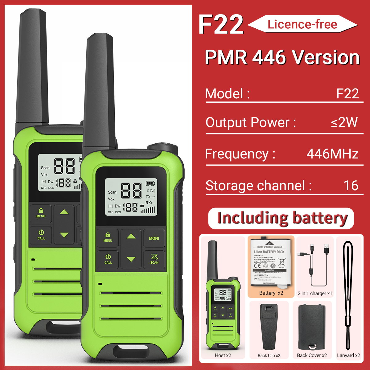 2 Stück baofeng f22 mini walkie talkie pmr446 frs tragbares Zwei-Wege-Radio-LCD-Display-Typ-C-Ladegerät für die Jagd