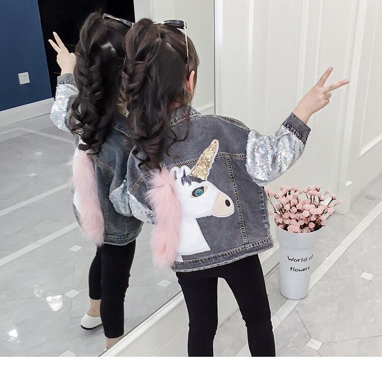Eenhoorn Meisjes Jassen Sequin Cowboy Stijl Tieners Bovenkleding Borduurwerk Mode Meisjes Jas Kinderkleding Kids Jean Jas: 5