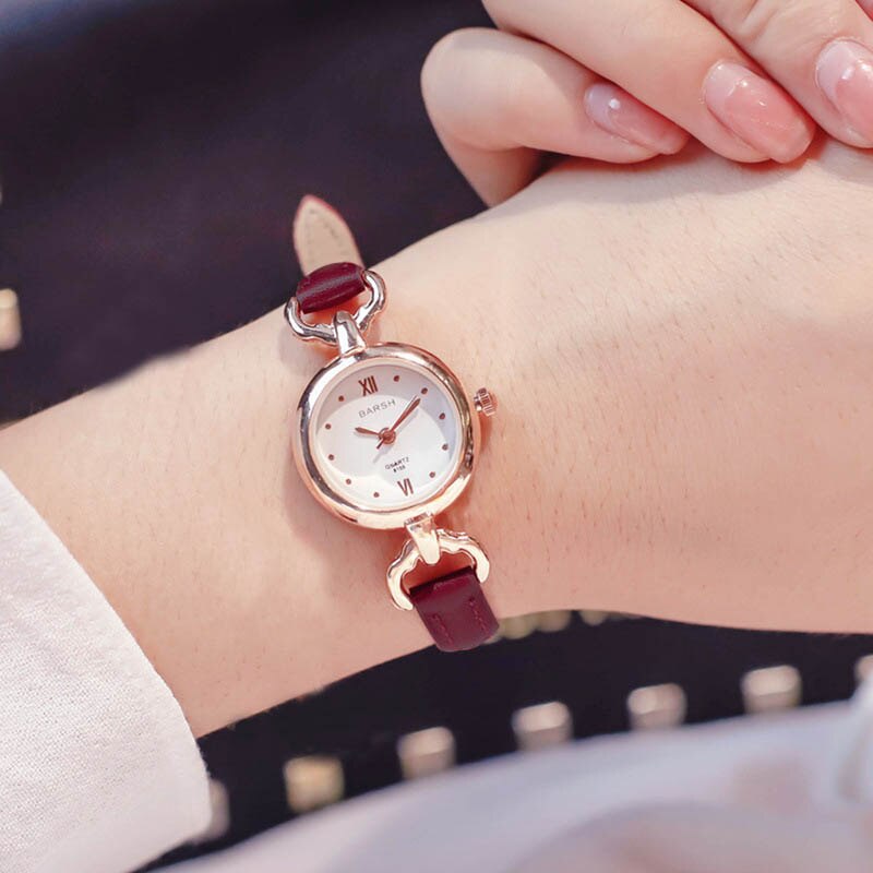 Vrouwen Meisje Eenvoudige Quartz Horloge Pu Lederen Band Mini Dunne Wijzerplaat Horloges EIG88: Rood