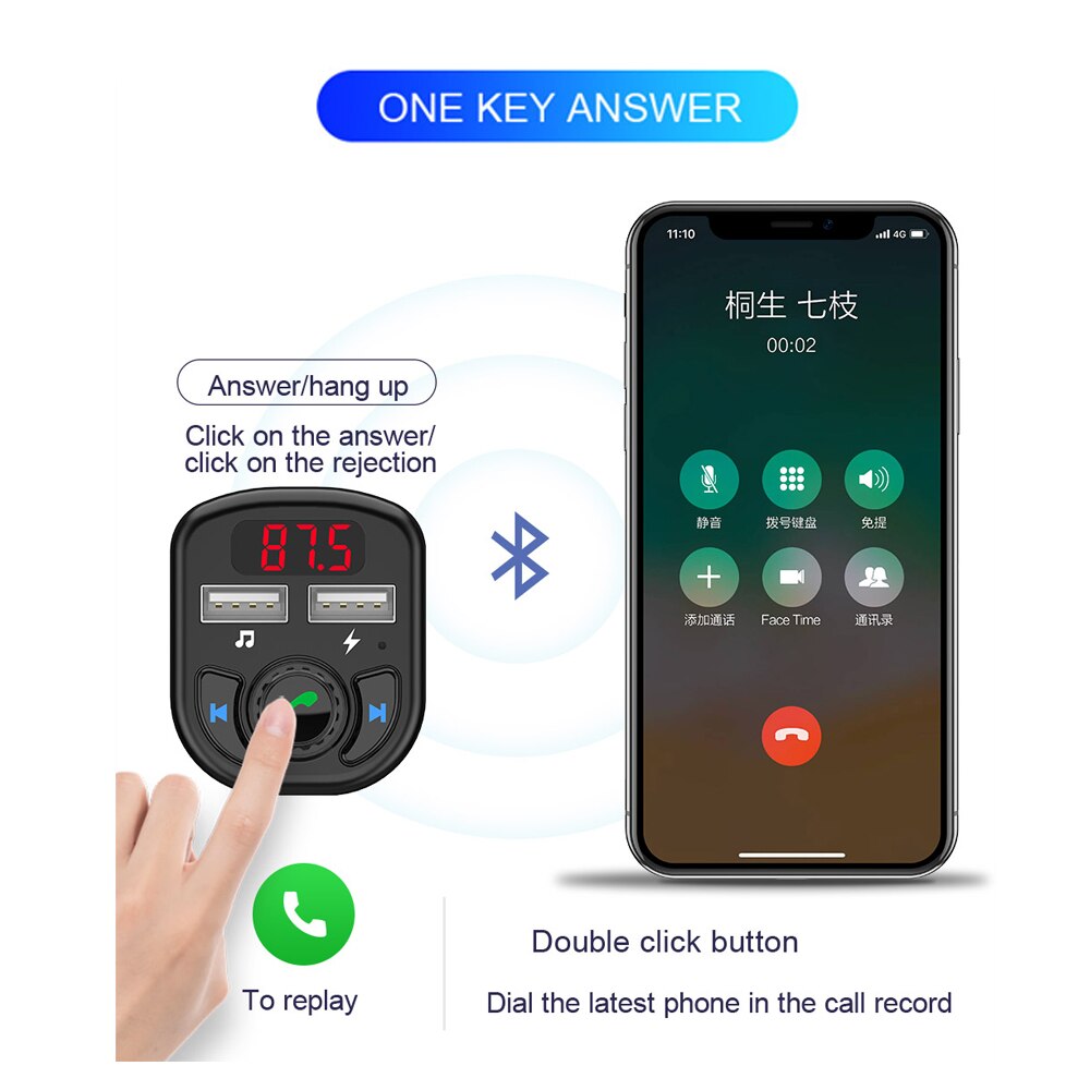 Bluetooth FM radio Music Transmitter 5.0 Handsfree Wireless TF card U-disk Audio Dual 3.1 A USB Phone Charger Digital Voltmeter