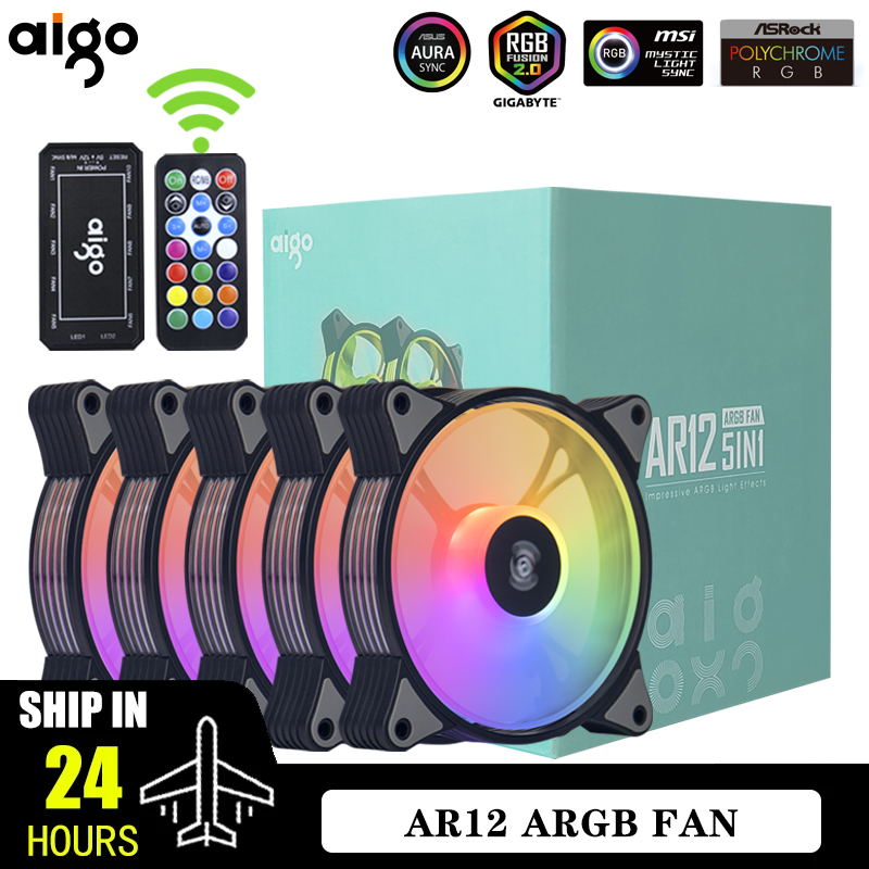 Aigo AR12 120mm PC Gamer Computer Case Fan RGB 12v Heatsink Aura Sync Cooler Argb Stille Controller Kit Fan Cooling Ventilador