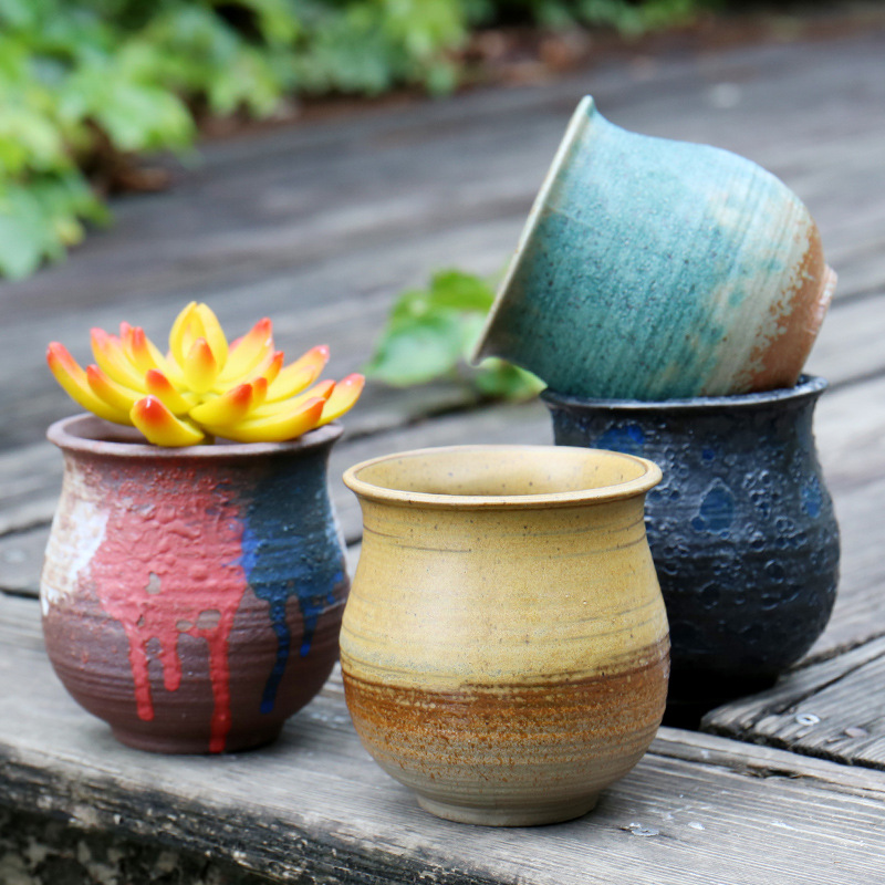 Ceramic Succulent Flower Pots Do Old Rust Stoneware Flower Pots Retro Breathable Perforated Kiln Variable Potted Plants