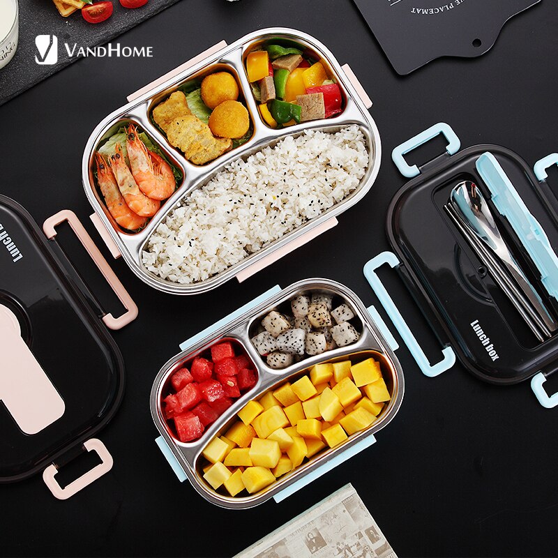 304 Roestvrij Staal Lunchbox Japanse Bento Doos Met Compartimenten Voor Kinderen Magnetron Voedsel Container Met Servies Set