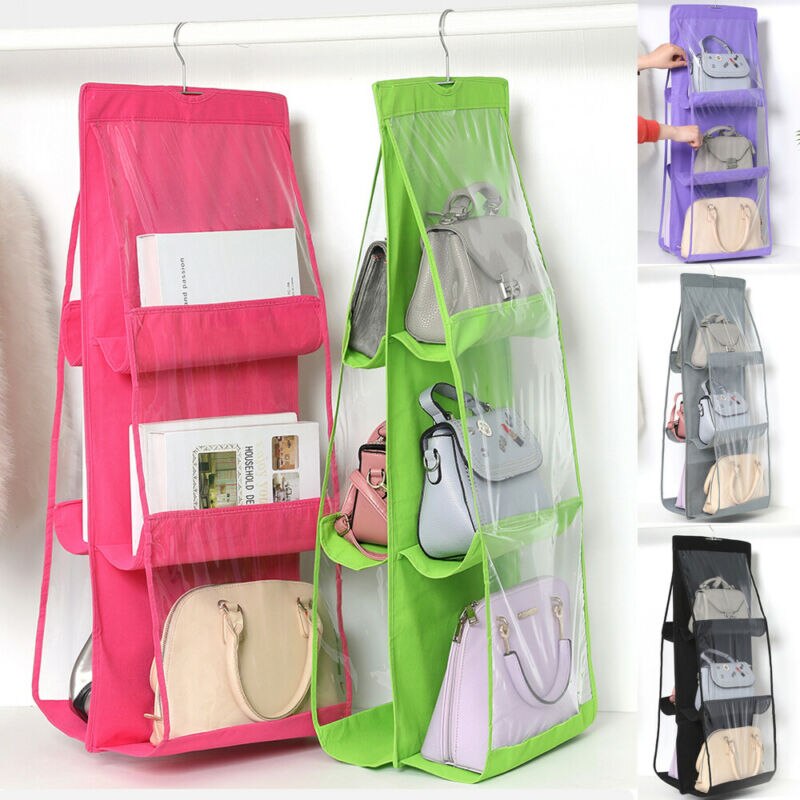 Dobbelt sider hængende opbevaringspose garderobe skab bøjle håndtaske holder arrangør til taske tøj sko