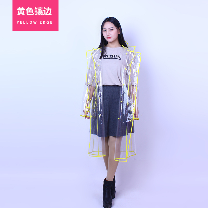 EVA Waterproof Transparent Plastic Clear Long Ladies Raincoats Women Men Rain Coat Jackets Hooded with Belt poncho: A