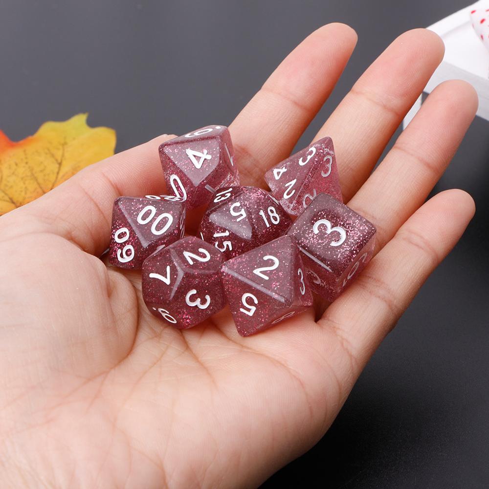 7Pcs Twinkling Polyhedral Dice For Dragon Pathfinder D20 D12 2xD10 D8 D6 D4