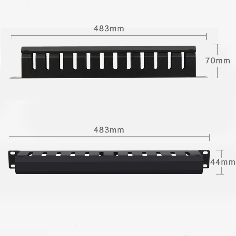 1U Kabel Management Horizontale Mount 19 Inch Server Rack , 12 Slot Metalen Vinger Duct Draad Organizer Met Cover