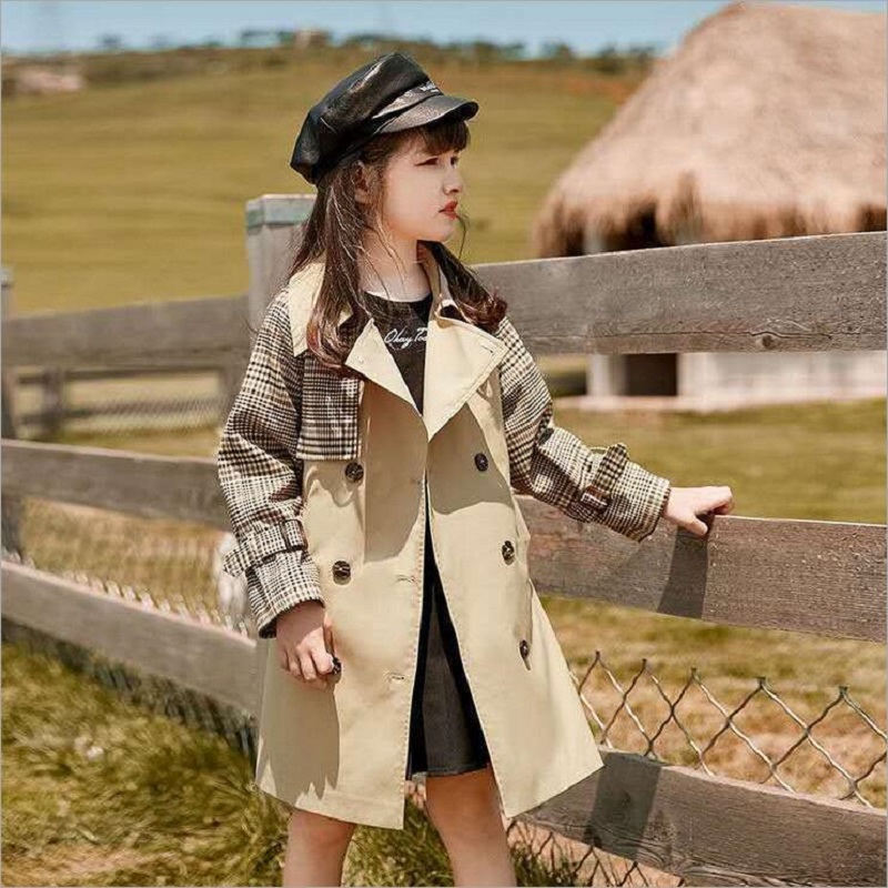Kinderen Windjack Plaid Jassen Voor Meisjes Lente Katoenen Trenchcoat Voor Meisjes Double-Breasted Toevallige Bovenkleding Teens Kids Geul