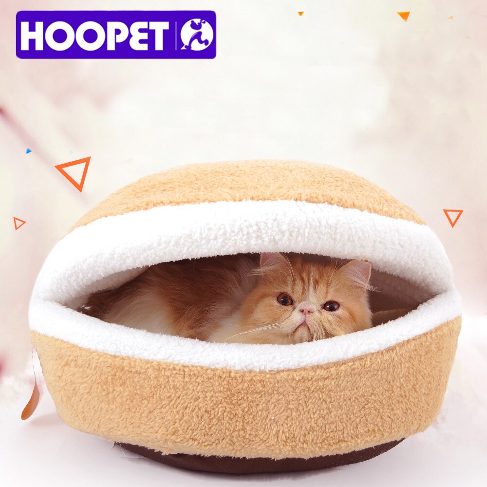 HOOPET, cama de gato cálida, cama con forma de hamburguesa, desmontable, a prueba de viento, mascota, cachorro, nido, carcasa, oculta, bollo de hamburguesa para invierno