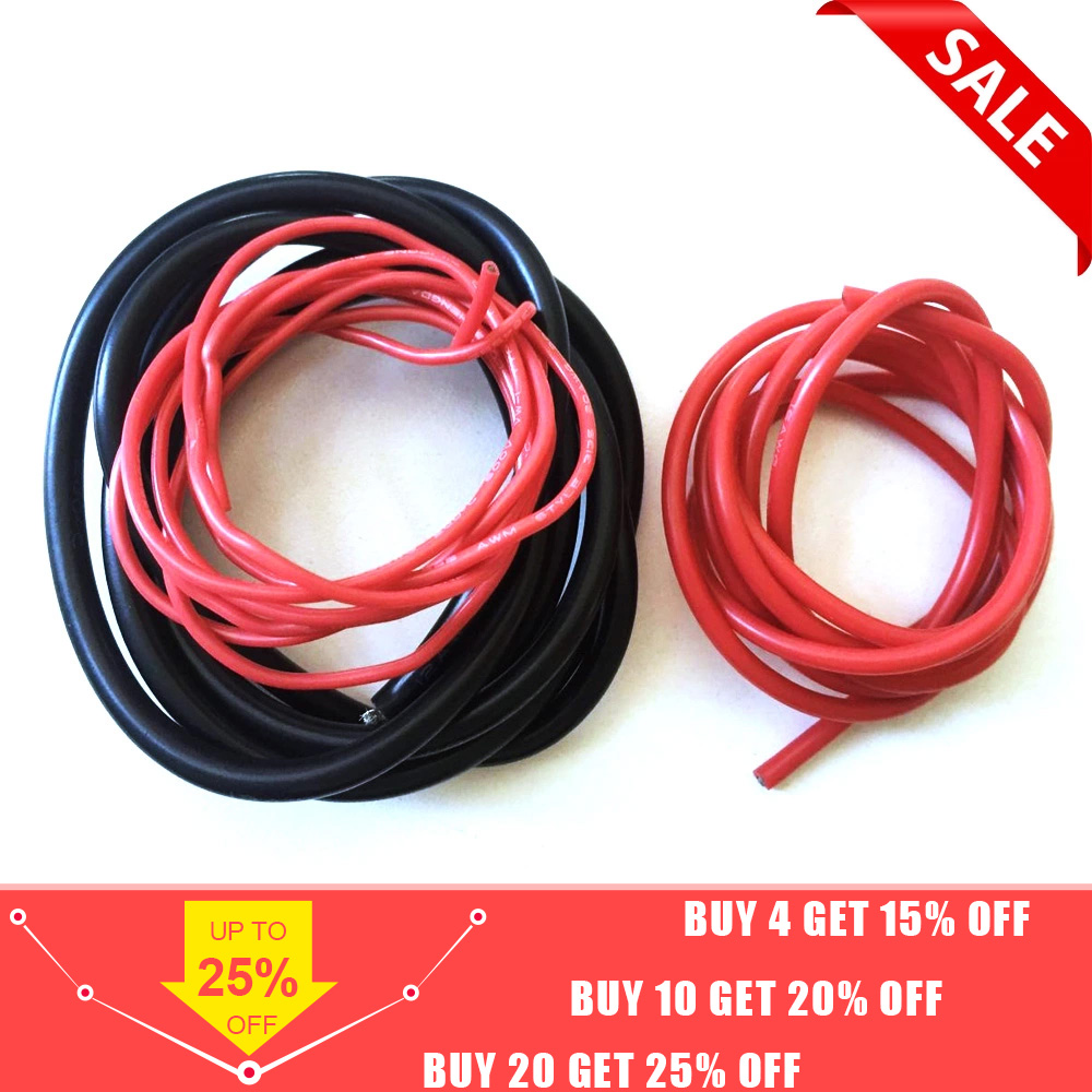 2 meter Silicon Wire 8 10 12 14 16 18 20 22AWG Heatproof Soft Silicone Silica Gel Wire Cable (1meter Red+1meter Black) )