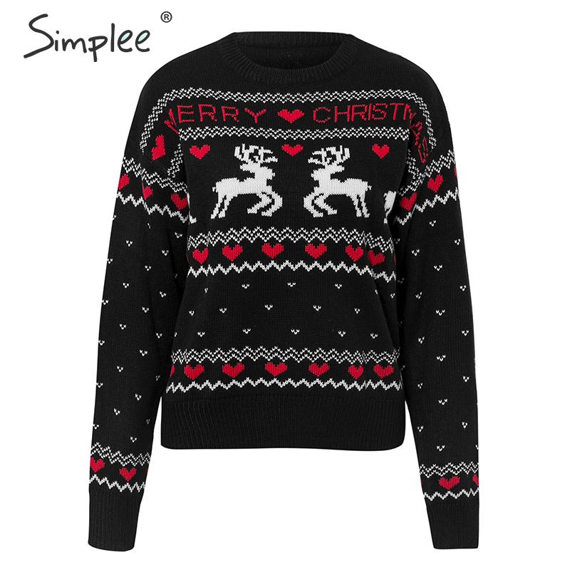 Simplee o-neck herr dam jultröja vinter jultomten xmas tree renmönstrad tröja plus size matchad tröja: S / Svart