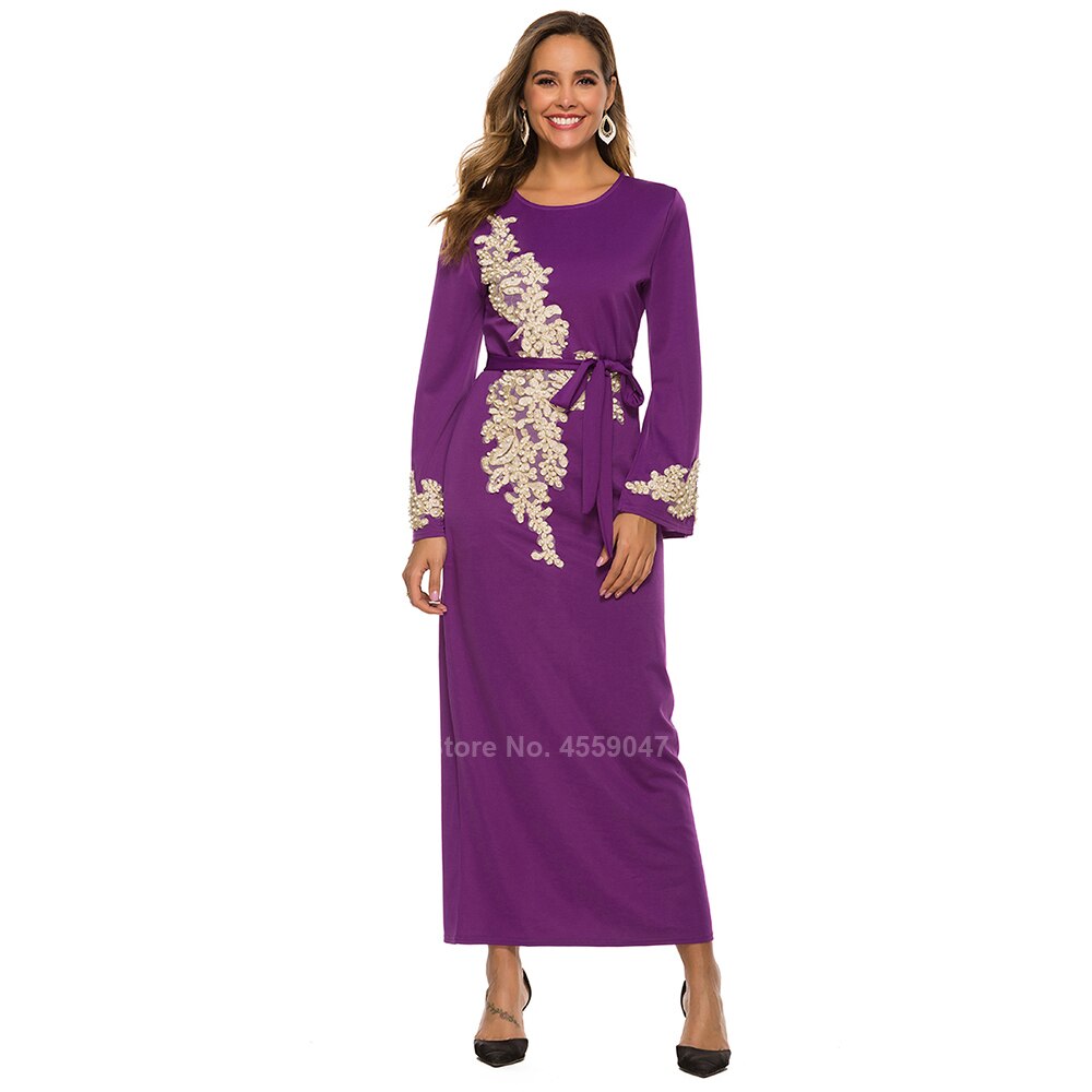 Islamisk tøj muslimsk robe til kvinder mandlige saudi arab dubai perlearbejde blomstret solid lang robe abaya cardigan bælte: Farve 2 / 3xl