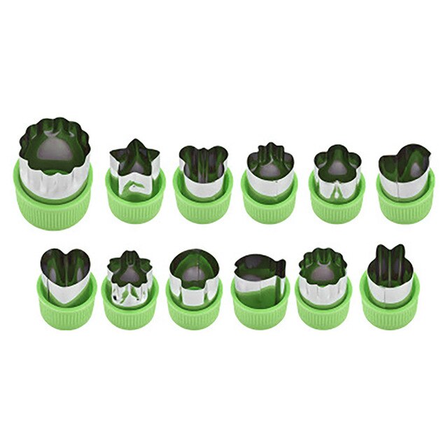 Set Van 12 Cookie Cutters Sandwiches Fruit Cutter Vormen Set Rvs Groente Fondant Cakevorm Keuken Accessoires: Green