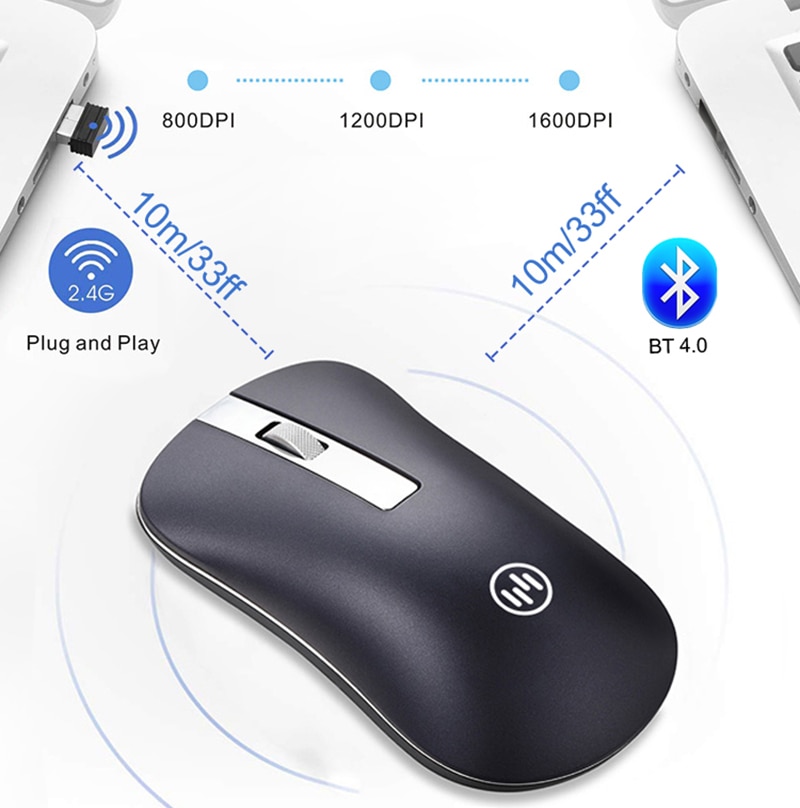 Trådløs bluetooth-mus genopladelig mus tynd computermus gaming usb mus 2.4g optisk ergonomisk mus til pc bærbar computer