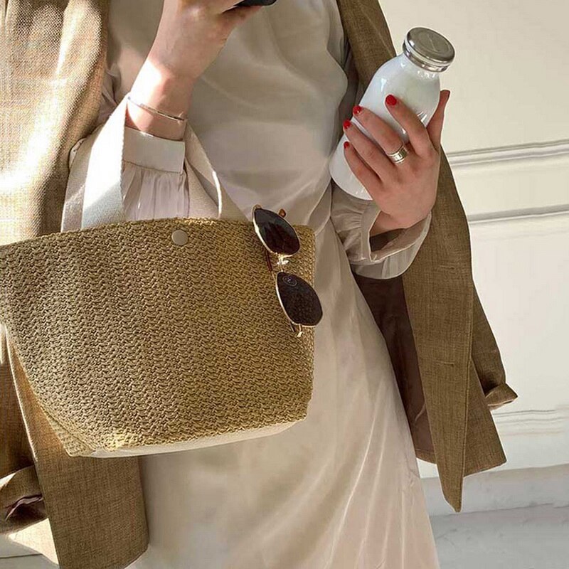 Bolso de paja de gran capacidad para mujer, canasta tejida hecha a mano, bolso de playa bohemio, de de lujo, de lona, para verano,