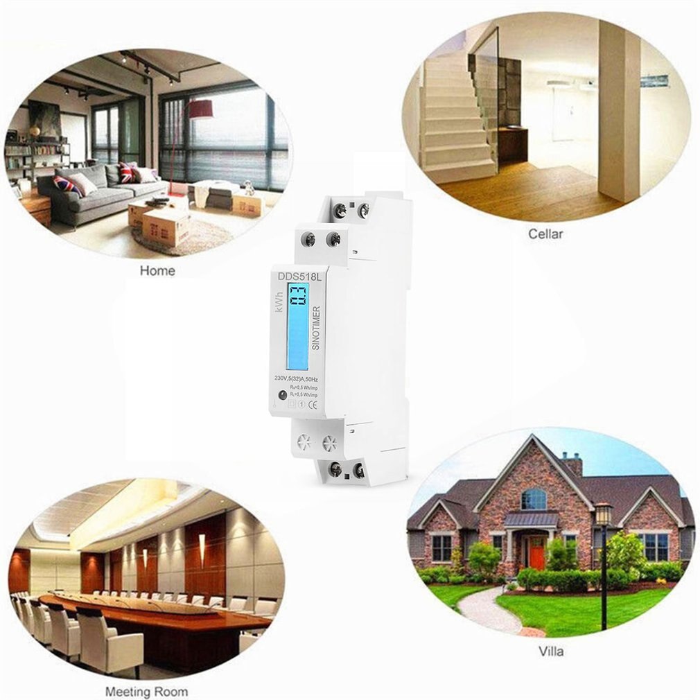 Single Phase LCD Backlit Wattmeter Power Consumption Watt Energy Meter kWh AC 5-32A 230V 50Hz 110V 60Hz Electric Din Rail Mount