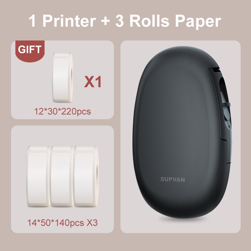 Supvan E10 Black Labeler with Paper Bluetooth Thermal Printer Labeling Machine Mini Sticker Printers Wireless Smart Label Maker: E10Black3