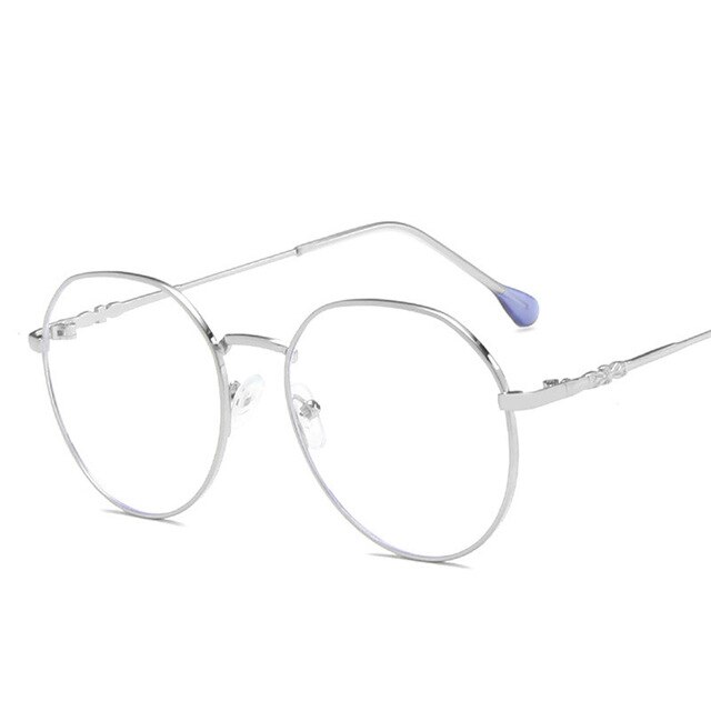 Metal Glasses Frame Adult Anti Blue Light Irregular Round Glasses Unisex Water Transparent Eyewear Frames: Sliver White