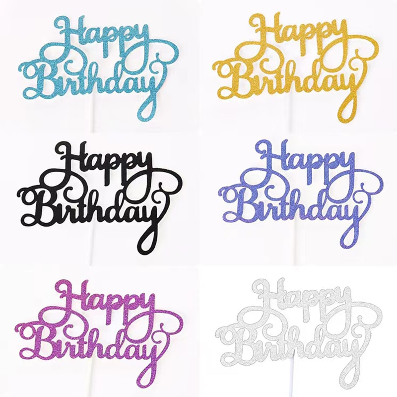 10pcs Gittler Happy Birthday Cake Topper Bling Sparkle Decoration Sign Happy Birthday Cake Topper Girl`s Birthday Dessert Decor