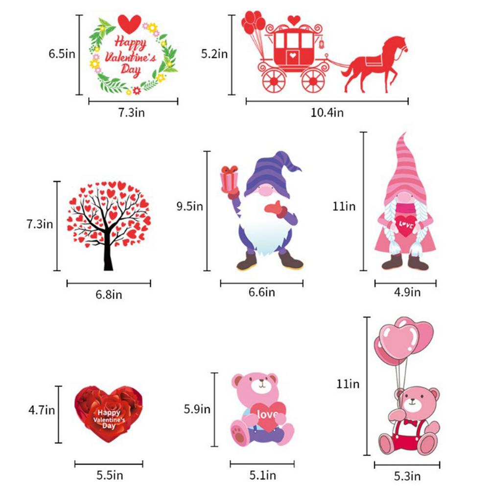 8 Sheets Valentine's Day Window Decals Clings Decorations Romantic Gnomes Heart Window Stickers for Valentines Day Decorations