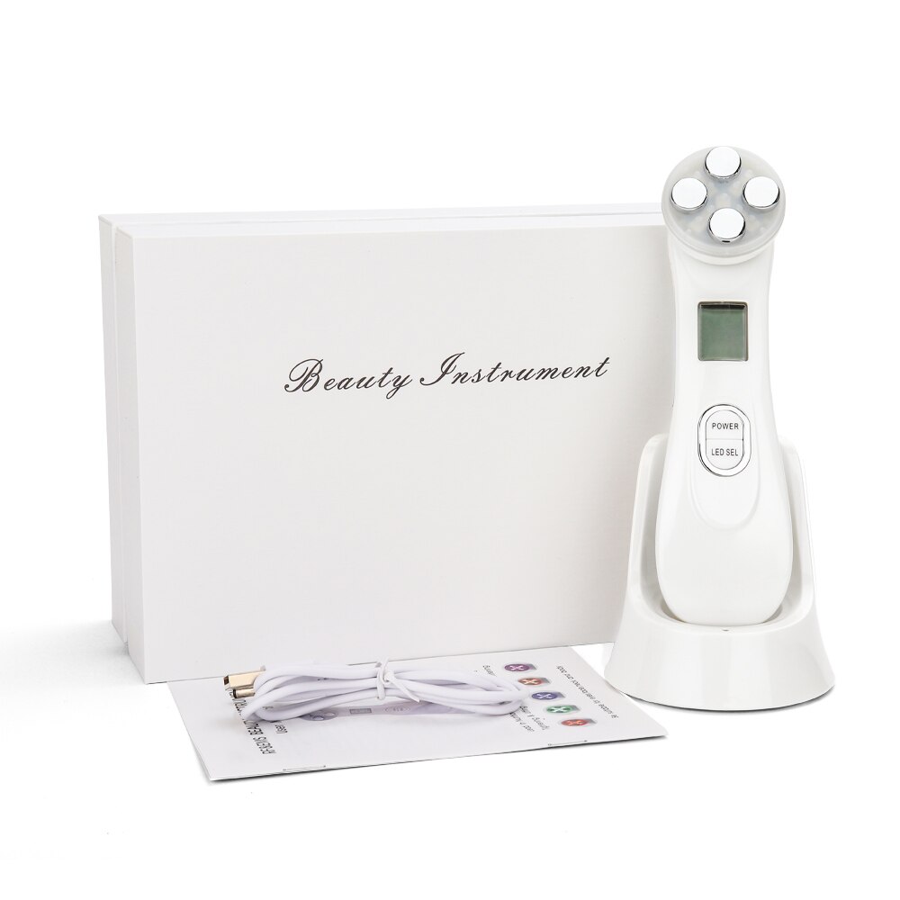 5in1 RF & EMS Radio mésothérapie électroporation visage beauté stylo radiofréquence LED Photon visage rajeunissement de la peau dissolvant rides: White with box