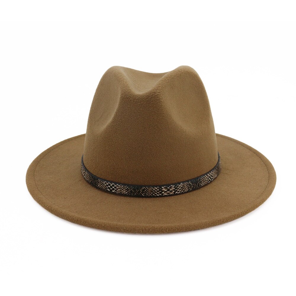 Felt Fedoras Hat Women Solid Imitation Wool Fedoras Snakeskin Pattern Band Tourist Cap Outdoor Jazz Caps Gorras for Lady Girls